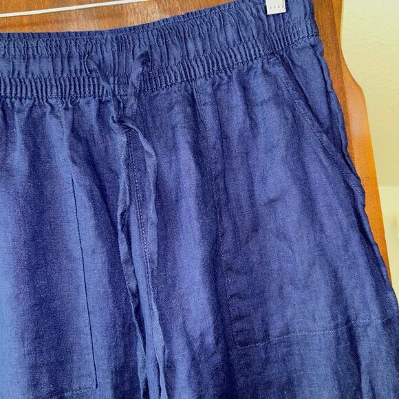 Sigrid Olsen Pants Womens Small Navy Blue Linen Taper Leg Coastal - Picture 4 of 9